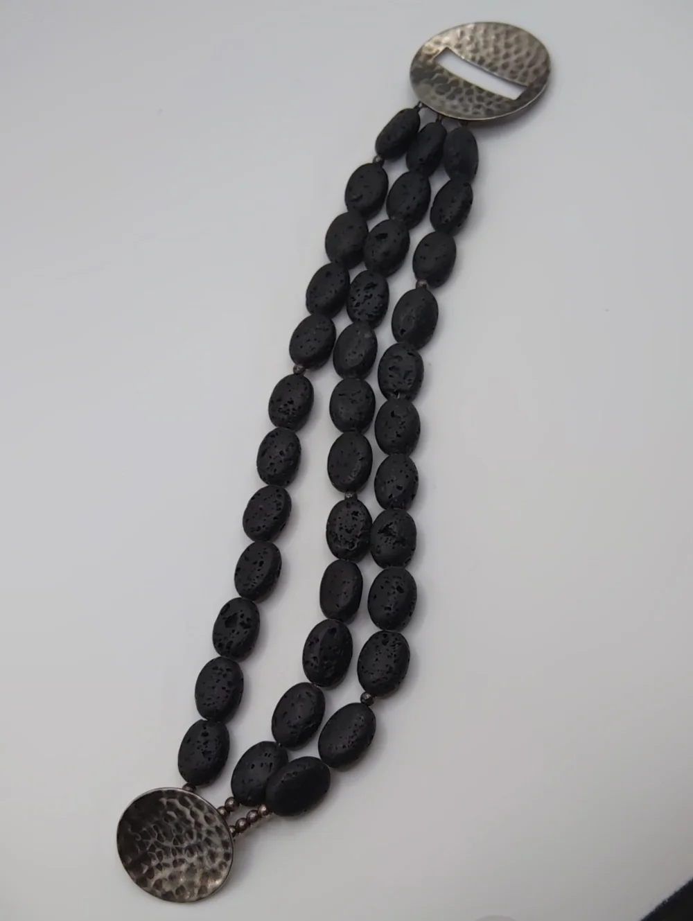 Silpada Hammered Silver Clasp Lava Rock Beaded Bracelet 925 - Picture 3 of 8